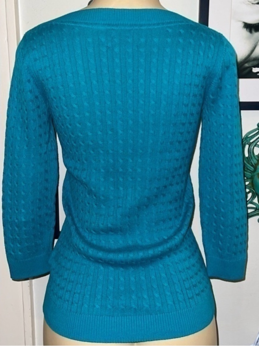 Tommy Hilfiger Turquoise Cable Knit Pima Cotton Sweater Top Size S/P - Picture 3 of 9